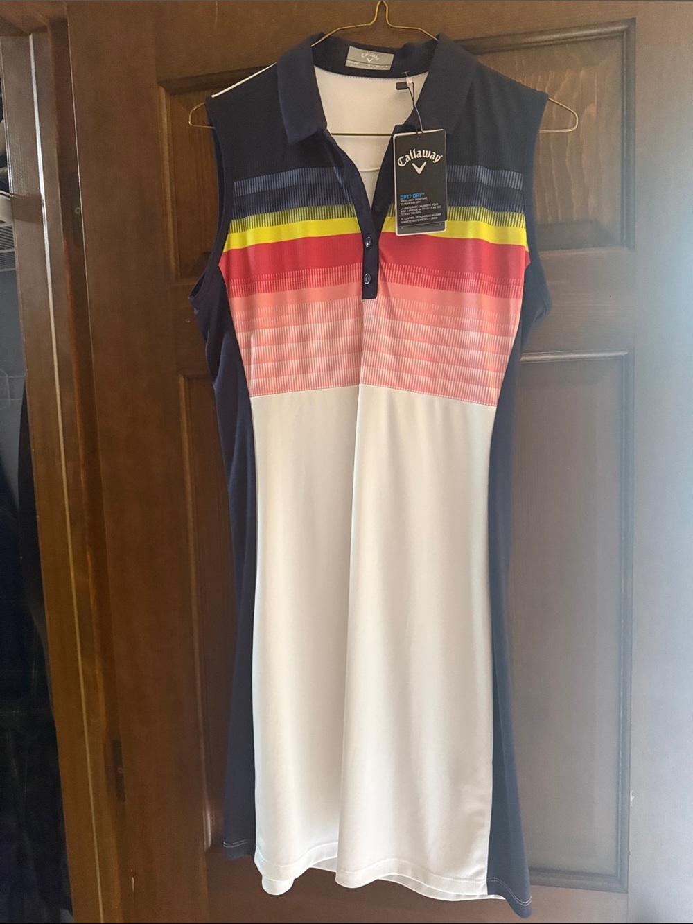 Callaway Navy, White & Coral Gradient Sleeveless Polo Golf Dress